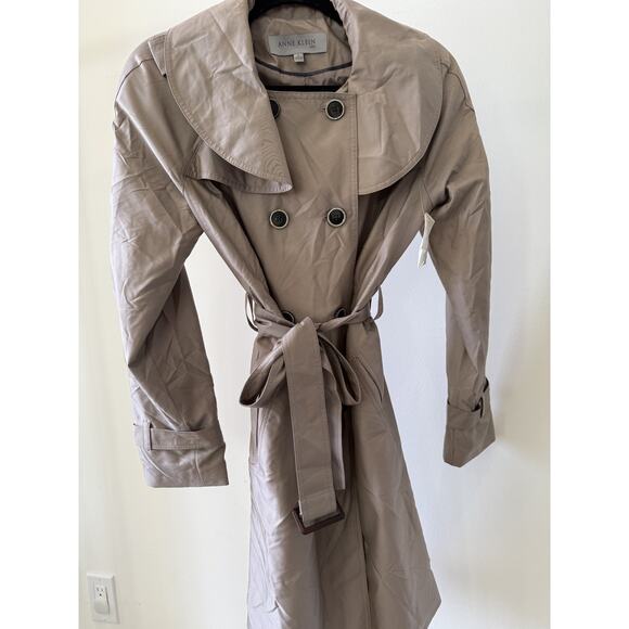 Anne Klein Size S Beige Tie Belt Double Buttons Coat Women Stylish Modern Cut - Picture 1 of 15